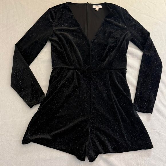 Candie's Black velvet mini shorts romper with multicolored rainbow sparkles - Picture 3 of 8